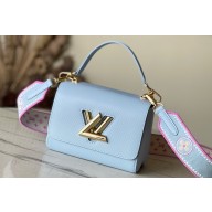 Louis Vuitton Epi Leather Twist PM Bag with Embroidered Strap M22515 Bleu Nuage Blue