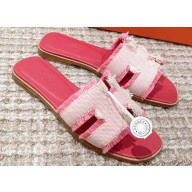 Hermes Oran Sandals in fringed H canvas Pink 2023