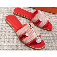 Hermes Oran Sandals in fringed H canvas Cherry Red 2023