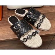Hermes leather Gwen espadrille Sandals Black 2023