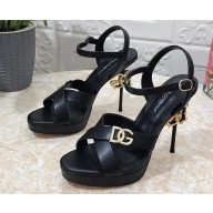 Dolce & Gabbana DG Heel 12cm Platform 1.5cm Logo criss-cross straps sandals Black 2023