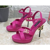 Dolce & Gabbana DG Heel 12cm Platform 1.5cm Logo criss-cross straps sandals Fuchsia 2023