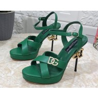 Dolce & Gabbana DG Heel 12cm Platform 1.5cm Logo criss-cross straps sandals Green 2023