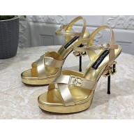 Dolce & Gabbana DG Heel 12cm Platform 1.5cm Logo criss-cross straps sandals Gold 2023