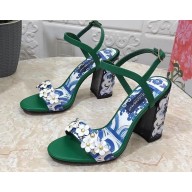 Dolce & Gabbana Heel 10.5cm Blue Printed Floral Sandals Green 2023