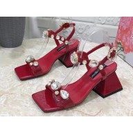 Dolce & Gabbana Heel 6.5cm Polished calfskin sandals Red with crystals 2023