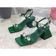 Dolce & Gabbana Heel 6.5cm Polished calfskin sandals Green with crystals 2023
