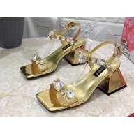 Dolce & Gabbana Heel 6.5cm Polished calfskin sandals Gold with crystals 2023