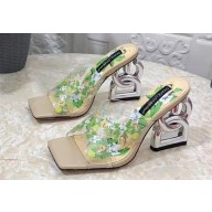 Dolce & Gabbana DG Heel 10.5cm Green Printed PVC Sandals Beige 2023