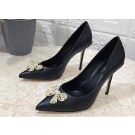 Dolce & Gabbana Heel 10.5cm leather Pumps Black with Crystal Bow 2023