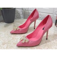 Dolce & Gabbana Heel 10.5cm leather Pumps Pink with Crystal Bow 2023