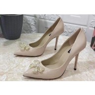 Dolce & Gabbana Heel 10.5cm leather Pumps Beige with Crystal Bow 2023