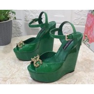 Dolce & Gabbana Heel 15cm Platform 4cm DG Logo Patent leather wedges sandals Green 2023