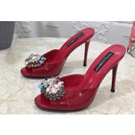Dolce & Gabbana Heel 10.5cm Patent leather mules Red with floral embellishment 2023