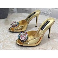 Dolce & Gabbana Heel 10.5cm leather mules Gold with floral embellishment 2023