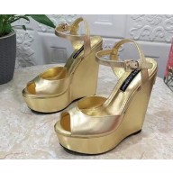 Dolce & Gabbana Heel 15cm Platform 4cm leather wedges sandals Gold 2023