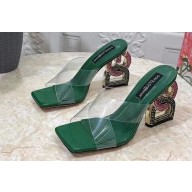 Dolce & Gabbana Crystal DG Pop Heel 10.5cm criss-cross straps Mules PVC Green 2023