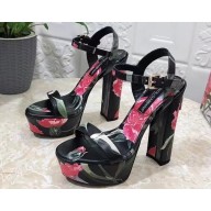 Dolce & Gabbana Heel 15cm Platform 5cm Printed fabric sandals Black 2023