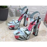 Dolce & Gabbana Heel 15cm Platform 5cm Printed fabric sandals Light Blue 2023