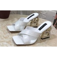 Dolce & Gabbana Crystal DG Pop Heel 10.5cm criss-cross straps Mules Crocodile-print calfskin White 2023