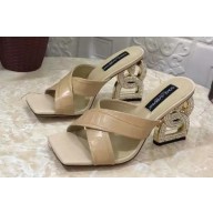 Dolce & Gabbana Crystal DG Pop Heel 10.5cm criss-cross straps Mules Crocodile-print calfskin Beige 2023