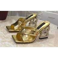 Dolce & Gabbana Crystal DG Pop Heel 10.5cm criss-cross straps Mules Crocodile-print calfskin Gold 2023