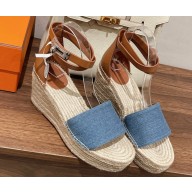 Hermes Heel 8.5cm Platform 5cm Tipoli espadrille Sandals Denim Blue 2023