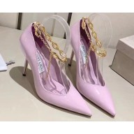 Jimmy Choo Heel 10cm Diamond Talura Soft Patent Leather Pumps Pink with Chain 2023