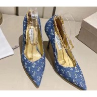 Jimmy Choo Heel 10cm Diamond Talura Pumps Denim JC Monogram with Chain 2023