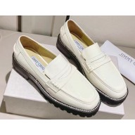 Jimmy Choo Deanna Crystal-Embellished Patent Leather Loafers White 2023