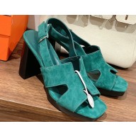 Hermes Heel 9cm Eris Sandals in suede goatskin Green 2023