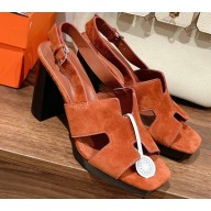 Hermes Heel 9cm Eris Sandals in suede goatskin Brown 2023