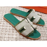 Hermes Oran Sandals in fringed H canvas Green 2023