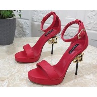 Dolce & Gabbana DG Heel 12cm Platform 1.5cm Leather sandals Red 2023