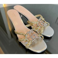 Gucci heel 4.5cm braided leather Nojum Slide sandals Silver 2023