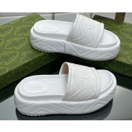 Gucci heel 5.5cm chevron leather GG Platform Slide Sandals White 2023