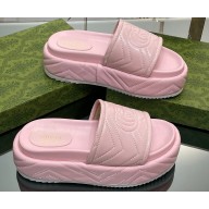 Gucci heel 5.5cm chevron leather GG Platform Slide Sandals Pink 2023