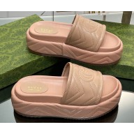 Gucci heel 5.5cm chevron leather GG Platform Slide Sandals Nude 2023