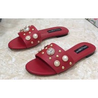 Dolce & Gabbana Stud and Pearl Slides Red 2023