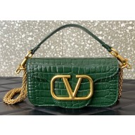 Valentino Loco Small Shoulder Bag In Croco Pattern Green 2023