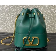 Valentino Mini Bucket Bag In Nappa With Vlogo Signature Chain Green 2023