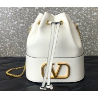 Valentino Mini Bucket Bag In Nappa With Vlogo Signature Chain White 2023