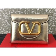 Valentino Small Loco Wallet in Calfskin Metallic Gold 2023