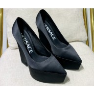 Versace Heel 15cm Platform 6cm Tempest Pumps Satin Black 2023