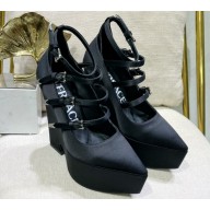 Versace Heel 15cm Platform 6cm Tempest Pumps Satin Black with Adjustable buckle 2023