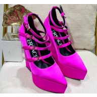 Versace Heel 15cm Platform 6cm Tempest Pumps Satin Fuchsia with Adjustable buckle 2023