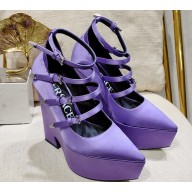 Versace Heel 15cm Platform 6cm Tempest Pumps Satin Purple with Adjustable buckle 2023