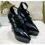 Versace Heel 15cm Platform 6cm Tempest Pumps Leather Black with Adjustable buckle 2023