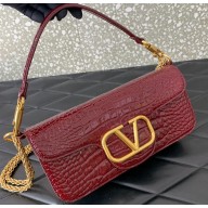 Valentino Loco Shoulder Bag In Croco Pattern Burgundy 2023