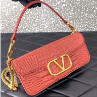 Valentino Loco Shoulder Bag In Croco Pattern Dark Pink 2023